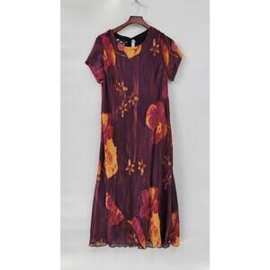 Vintage Benjamin‎ A Dress Womens Purple Gold Floral Watercolor Fairy Core Maxi